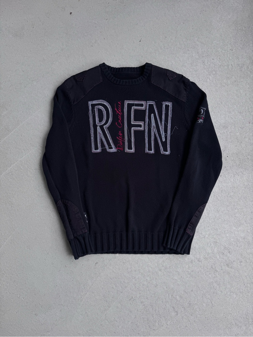 RFN Embroidered Black Crewneck Sweater